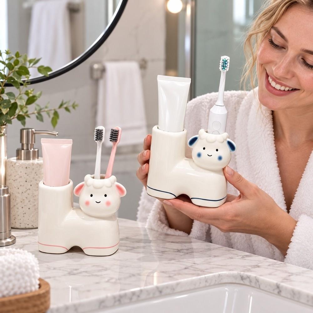 Ceramic Sheep Shaped Toothbrush Holder Creative Electric Toothbrush Stand Home Sink