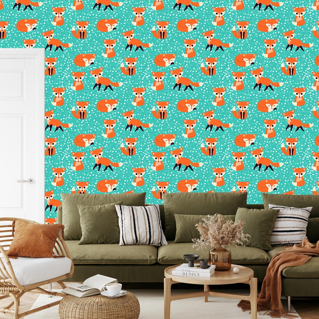 Foxes in front of dots wallpaper for living room and bedroom 50x1000