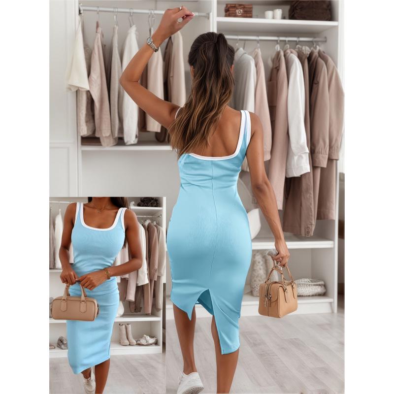 European & American Summer Ribbed Midi Slit Vest Dress - Slimming, Flattering & Sexy