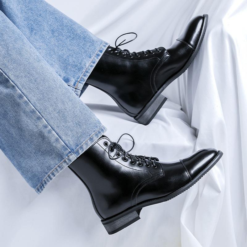 Fashion Luxury Men's Boots British Style Casual Leather Boots Pointed Tip High Top Boot Classic Business Dress Boots for Men Ankle Botas