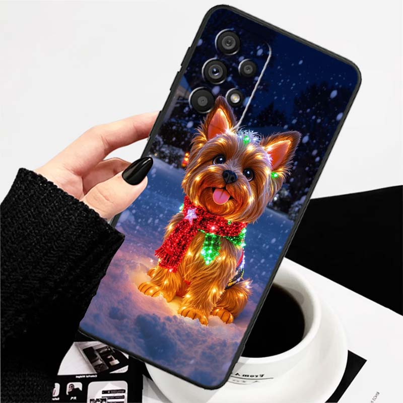 Christmas Cartoon Cat Art Phone Case For Samsung A73 A72 A71 A55 A54 A53 A52 A51 A13 A22 A16 A15 A12 A14 A26 A07 5G Black