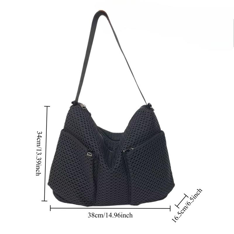 Personalized Mesh Multi-Pocket Shoulder Bag, Large Capacity, Simple And Versatile, Trendy And Cool Messenger Handbag.