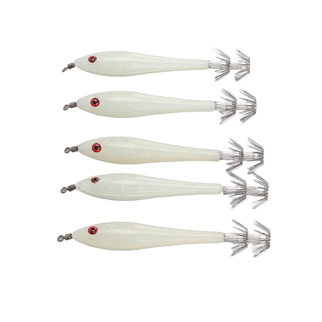 5PCS Hard Fishing Lure Simulation Squid False Bait Hooks Artificial Squid Double Hook JigLuminous White