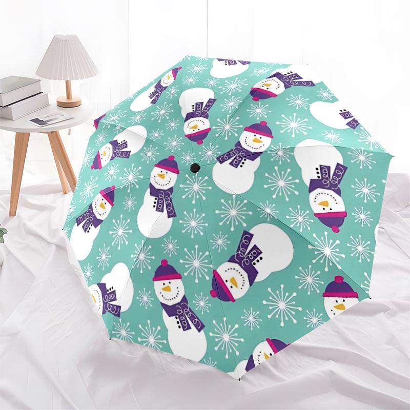 1pc Snowman Pattern Automatic Folding Umbrella Durable Iron Frame,All Seasons Home Travel Outdoor Multifunctional Umbrella Yy251115055