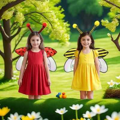 Bee Ladybug Wing Set with Headband Organza Costume Accessories for Kids Adults Dress-Up Party Decor for Performances Holiday Events