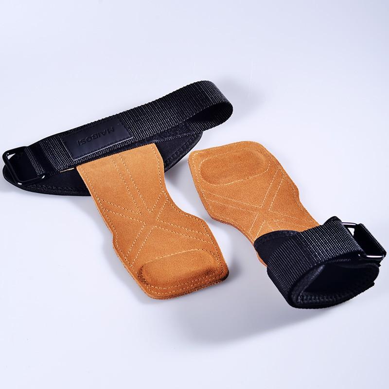 Weightlifting Grip Straps With Leather Palm Protection Deadlift Pull-ups Barbell Training Unisex Gym Gloves