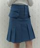 Haisan Wing Pocket Pleated Skirt Blue
