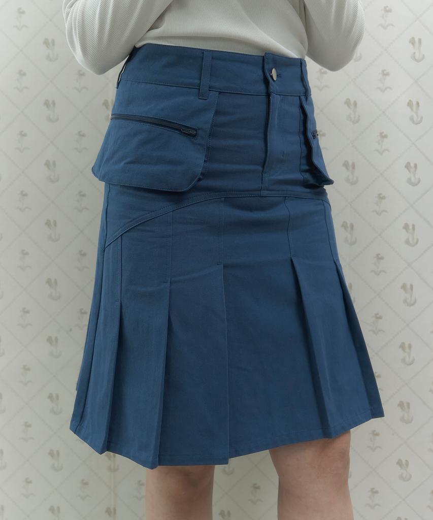 Haisan Wing Pocket Pleated Skirt Blue