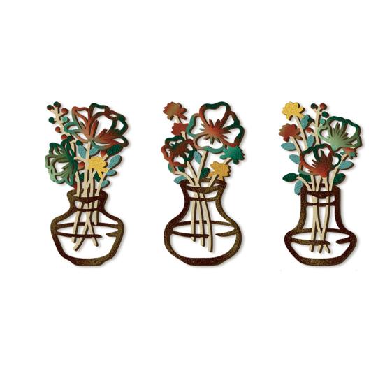 

Wooden Flower Vase Wall Art Rustic Farmhouse Wood Flower Wall Decor Minimalist Boho Plants Bouquet Decor for Living Room Bathroom Bedroom C