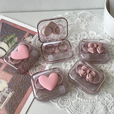 Lenzenbakjes Roze Transparant Liefdesstrikje Lenzenbakje Meisje Draagbaar Schoonheid Pupil Opbergdoosje Reis Oogzorg Container