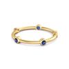 925er Sterlingsilber Gold Vermeil Stapelbarer Ehering Blauer Saphir Fünfsteinring