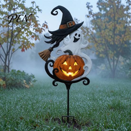Metal Witch Yard Decor Halloween Garden Stake, Pumpkin Rust-Proof Outdoor Stakes Decoration for Lawn Patio Porch Pathway, Gift Gardener Silhouette