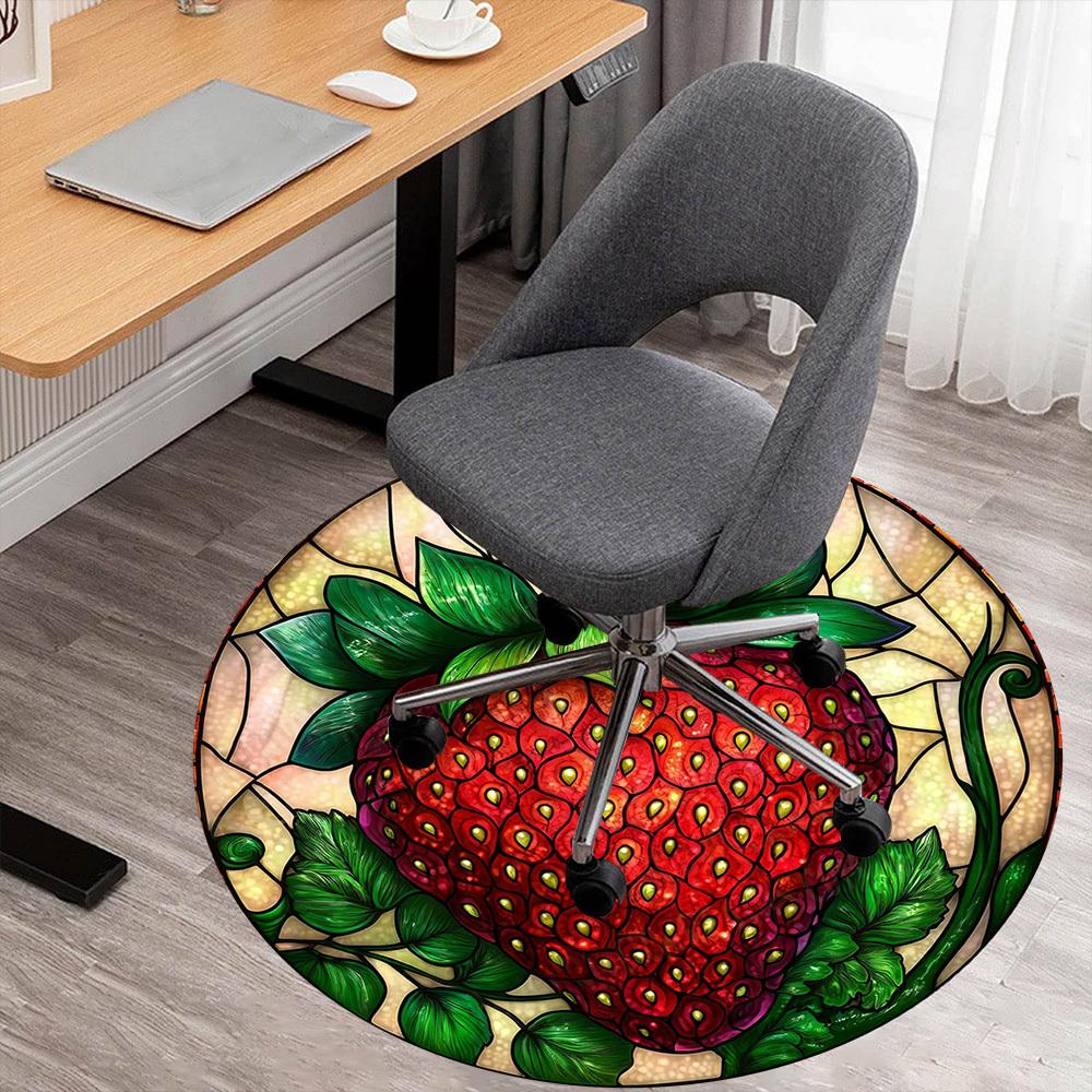 1PC strawberry stained glass Office Round Area Rug, Under Office Chairs Bedroom Living Room Home Decor, Carpet for Office -1110075