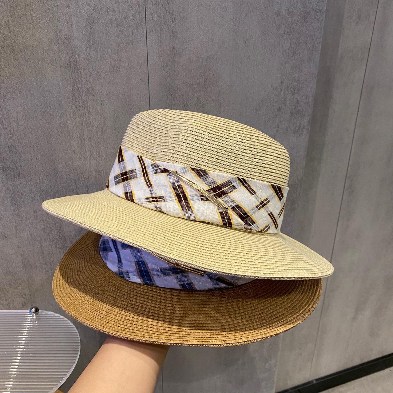 

Jazz hat, summer wide-brimmed top hat, classic plaid boutique leisure vacation sunshade, fine papyrus straw hat adult (56-58cm) хакі