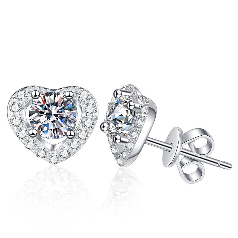 Elegant Heart Stud Earrings Women 1ct D-Color Moissanite Sterling Lightweight Luxury Jewelry 925 Sterling Silver