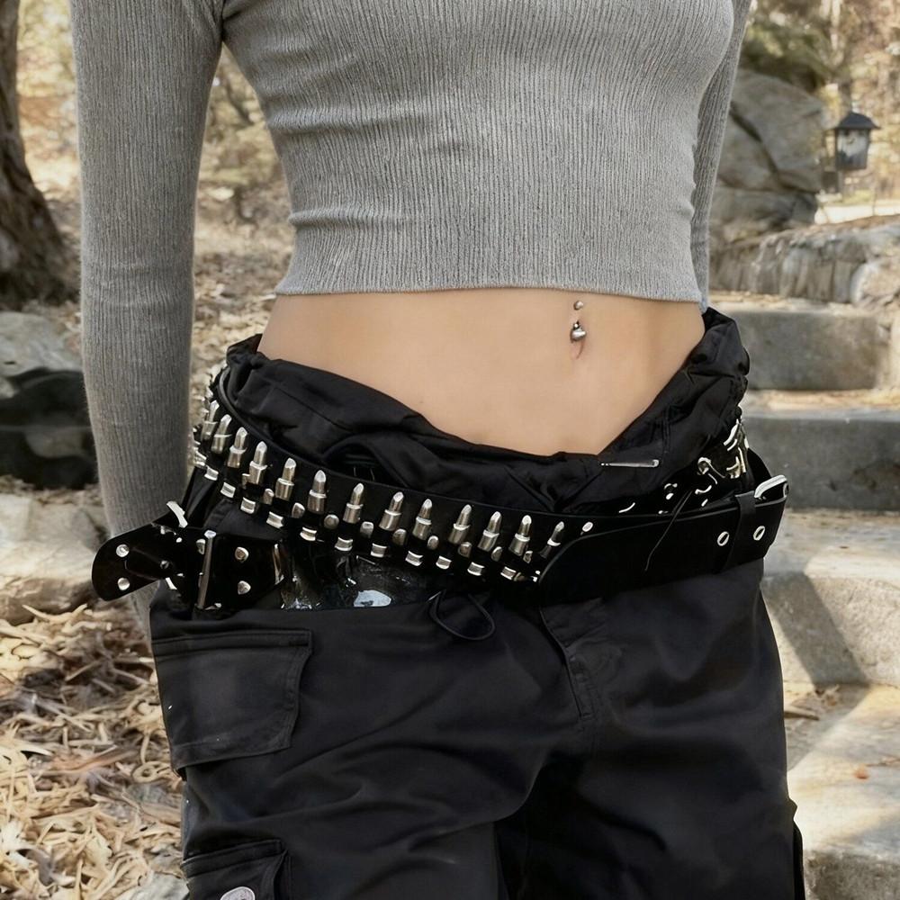Fashion Bullet Accessories Belt Rivet Hollow Bullet Decoration Belt Leather Studded Goth Rock Punk Jeans Belt Designer Belts