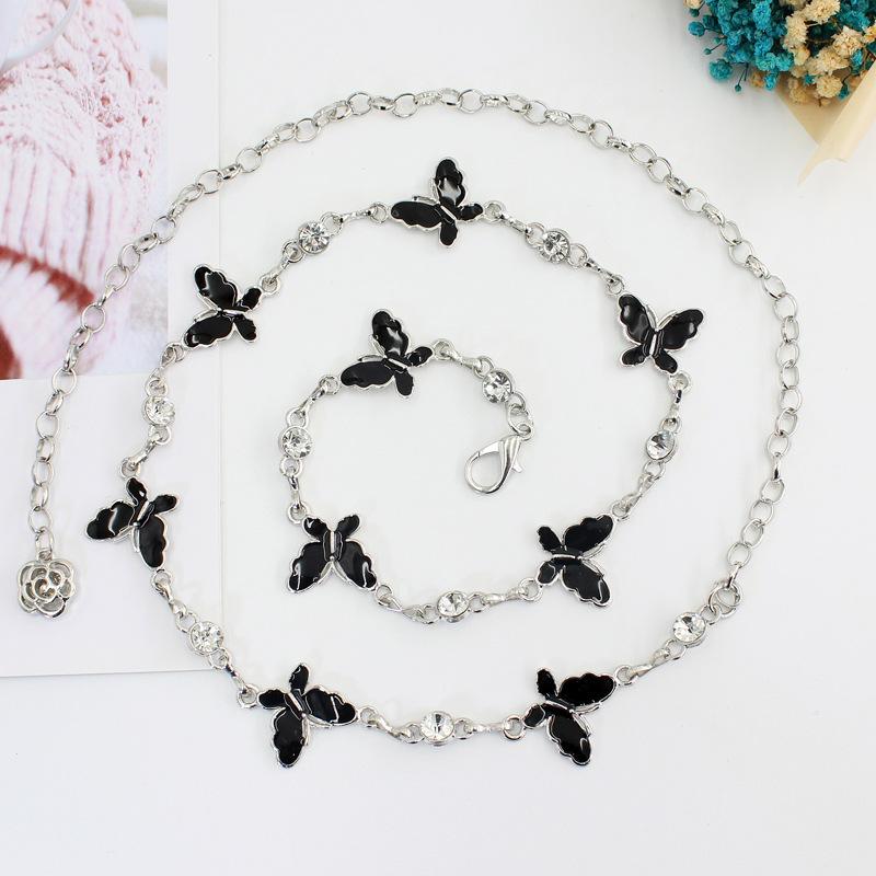 

Bowknot decorated metal adjustable waist chain - versatile accessory for women s dresses and sweaters чёрный