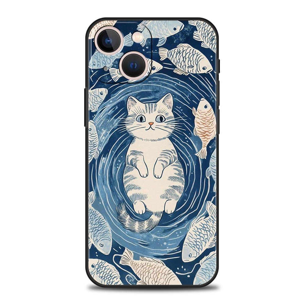 Cat Fishing Phone Case For iPhone 17 Air 16 Plus 13 15 14 12 11 Pro MAX 7 8 SE Soft TPU Shockproof Cover Funda