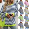 Pull Oversize Décontracté Rayé Manches Longues Col Rond Sweatshirt T-shirt Pull Chemise Haut Femme Coupe Ample