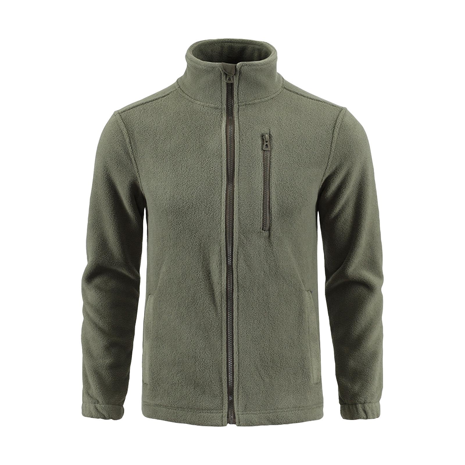 

Men s Solid Color Camouflage Outdoor Workwear Casual Loose Zipper Pocket Warm Long Sleeve Fleece Stand Collar Jacket L армія зелений колір