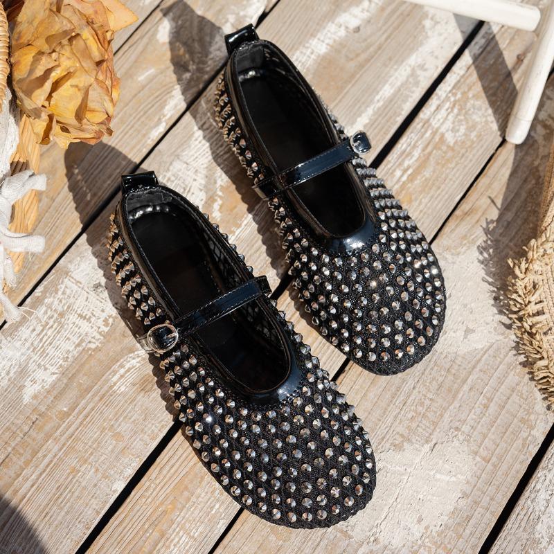 Fashion Fashionable Water Diamond Women Sandals Hollow Summer 2025 New Flat Shoes Mesh Breathable Single Shoes Lightweight Casual Shoes