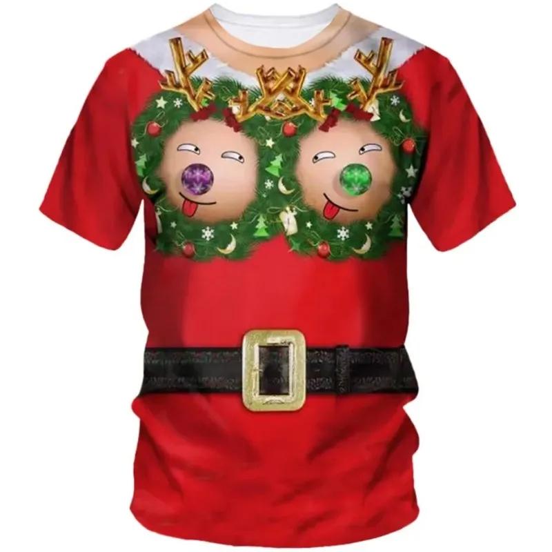 Neues Lustiges Muskel Weihnachten Druck Rundhals Locker Kurzarm Feiertag Streetstyle Herren Übergröße T-Shirt
