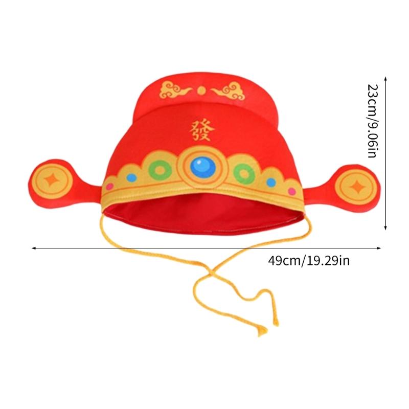 Chinese God Of Wealth Hat With Soft Padding Breathable New Year Party Hat For Family Gatherings And Festival Decoration