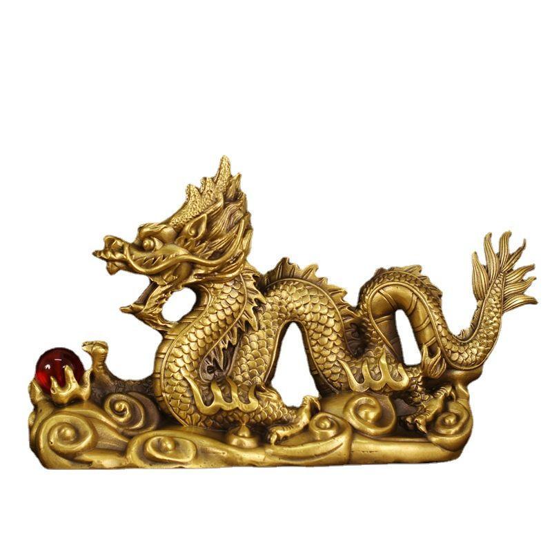 Chinese Style Fengshui Zhaocai Wealth Attract Auspicious Dragon Ornaments Copper Dragon Ornaments Craft Gifts Decorations Craft