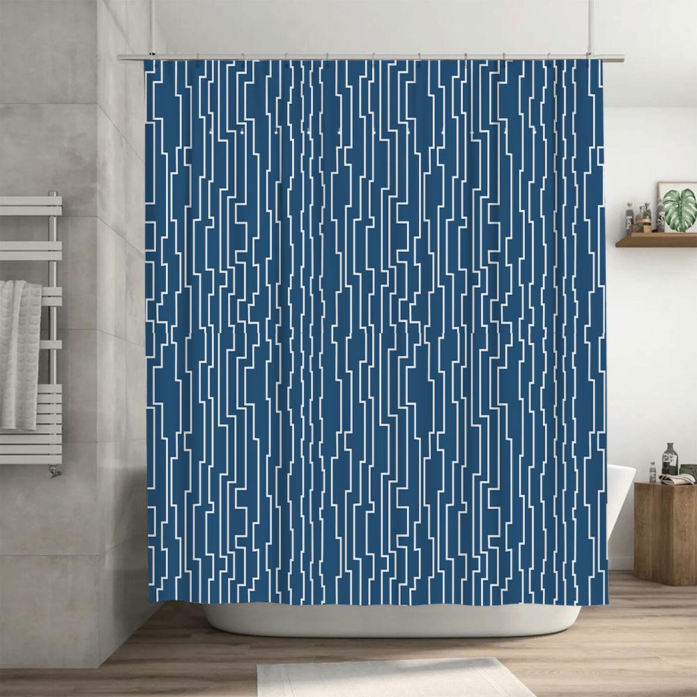 Modern Style Blue White Shower Curtain Fabric Waterproof Bath Decor Privacy Shower Panels for Home Decoration