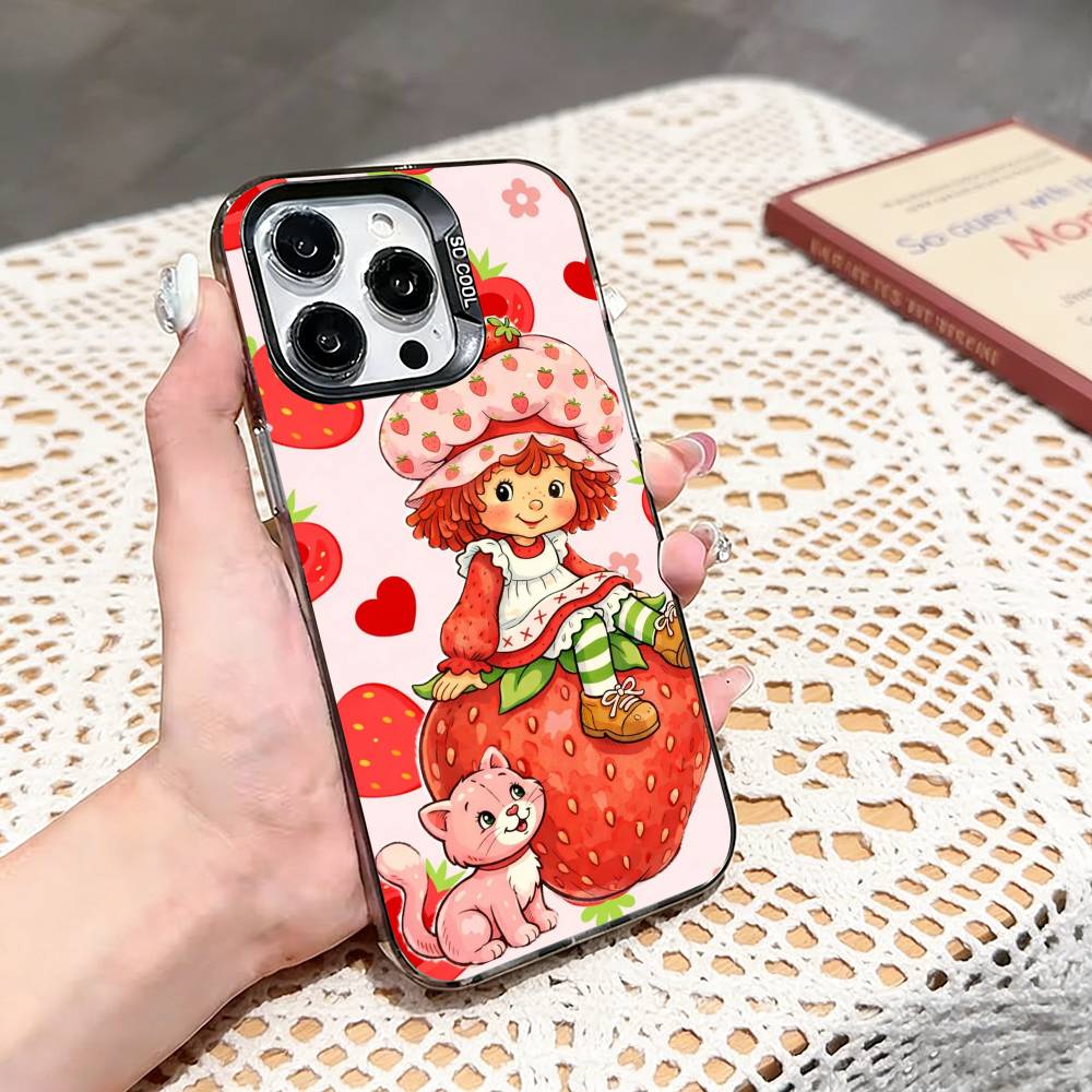 s-Strawberry Shortcake Phone Case For iPhone 17,16,15,14,13,12,11 Plus,Pro Max,XS,Colored silver phone case