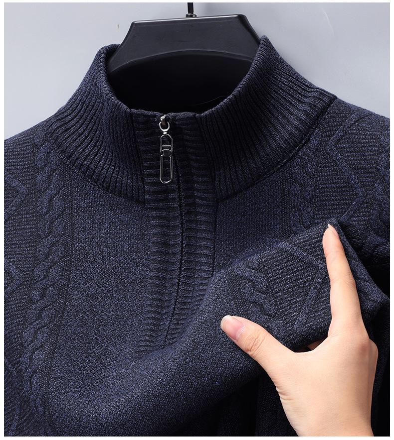 

Men s Heavyweight Cable Knit Half-Zip Sweater with Stand Collar - Winter 2025 Collection 4XL темно-серого