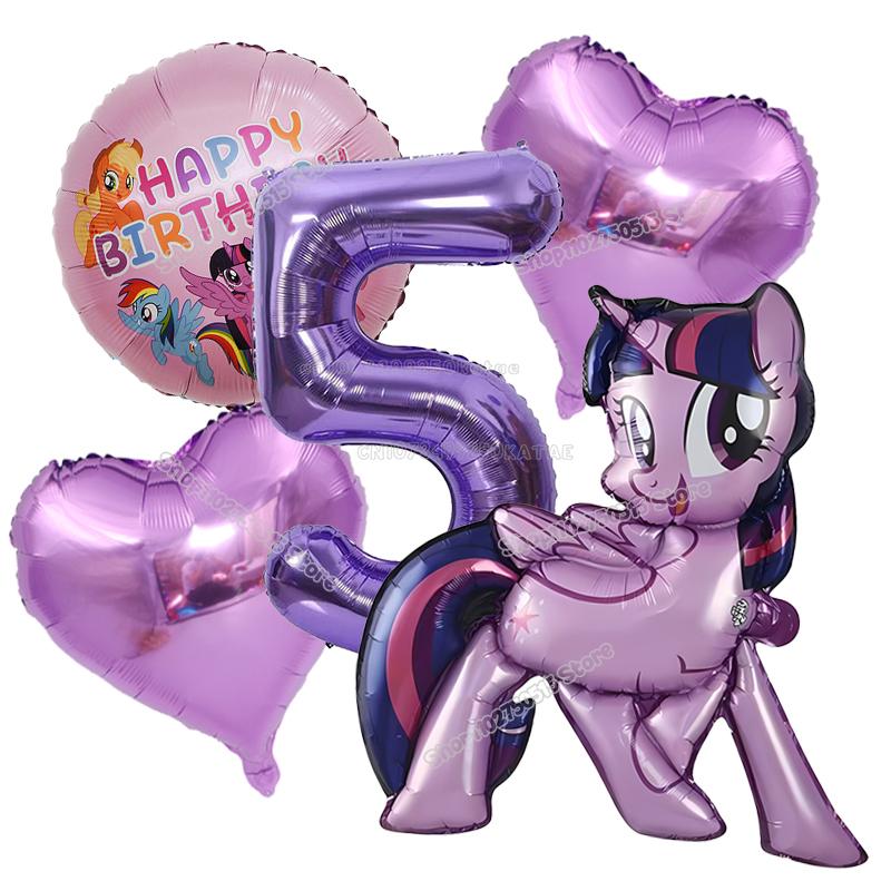 Beautiful My Little Ponys Girl Birthday Number Balloons Decoration Cute Cartoon Love Shape Round Balloons Set Party Supplies Kids Favor