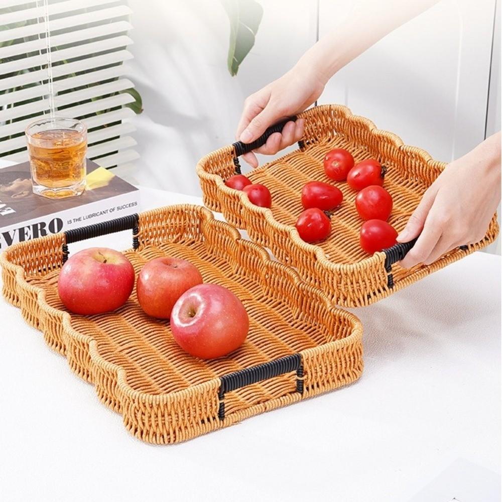 Retro-Stil Weiden-Serviertablett Handgeflochtenes Kunststoff-Rattan-Aufbewahrungstablett Küchenaufbewahrung