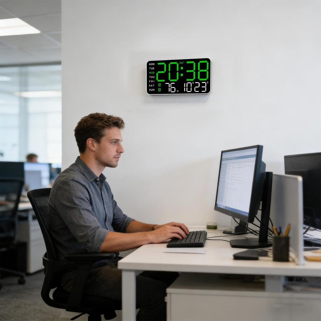 Large LED Digital Wall Clock Temperature Date Display Remote Control Electronic Clock for Bedroom Living Room Office Gym Decor