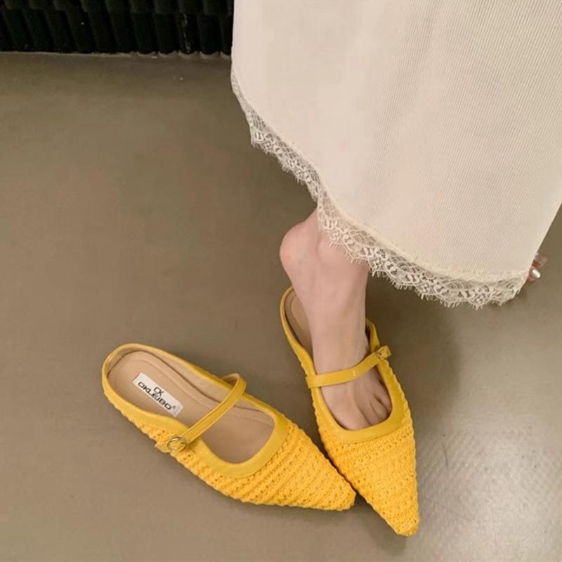 Fashion SUOJIALUN 2025 Summer New Women Slipper Fashion Weave Hemp Slip On Mules Shoes Soft Flat Heel Outdoor Dress Sandal Shoes