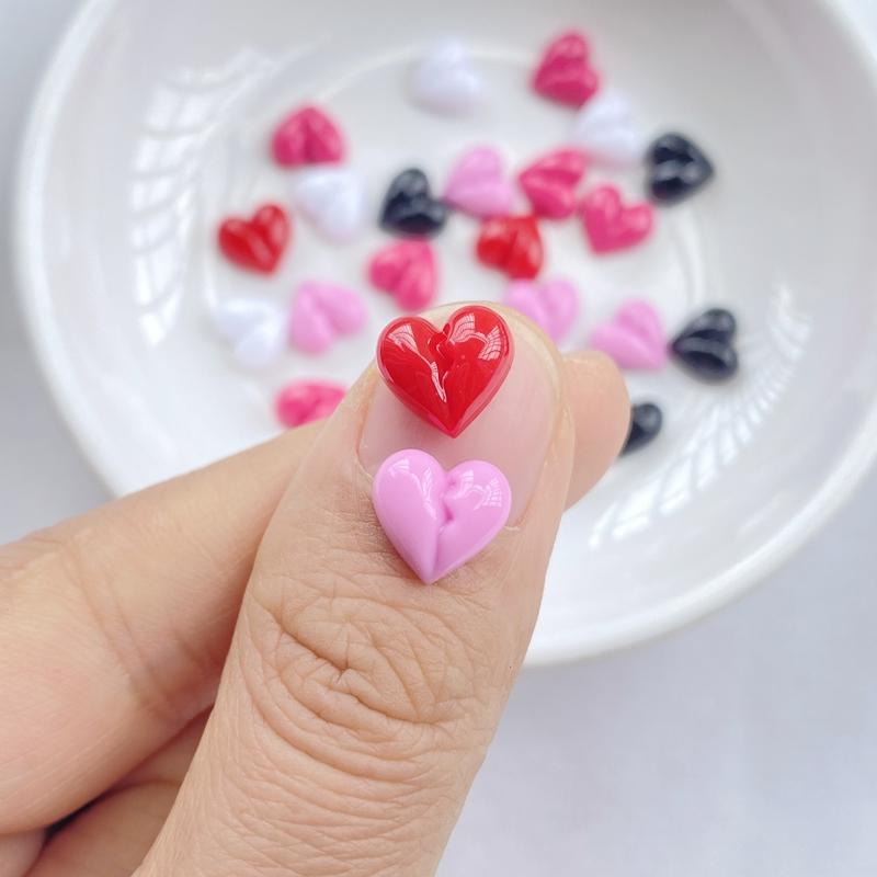 50Pcs New Cute Resin 8mm Mini Heart-shaped Series Flat Back Manicure Parts Embellishments For Hair Bows Accessories