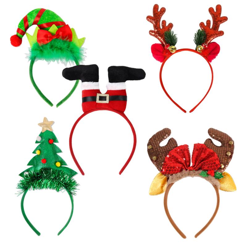 1 Piece/5Pcs Funny Santa Claus Leg Hairband Christmas Tree Headband Set Xmas Party Headwear For Adults Girls Holiday Family Gift