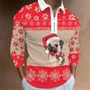 Men Fashion Spring Autumn Polyester Zippo Polo Shirt  Christmas 3D Digital Print Casual Polo Shirt Tops