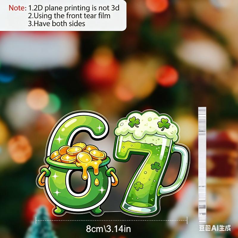 2D Flat St. Patrick's Day Acrylic Lucky Number 67 Irish Pendant, Home Decor Plaque Hanging Wall Art Decorative Garden Decoration for Room Door Signs H