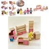 Entzückendes Holzpuppenhaus-Möbelset für Kinder mit farbenfrohen Schlafzimmer-, Küchen- und Wohnzimmer-Accessoires