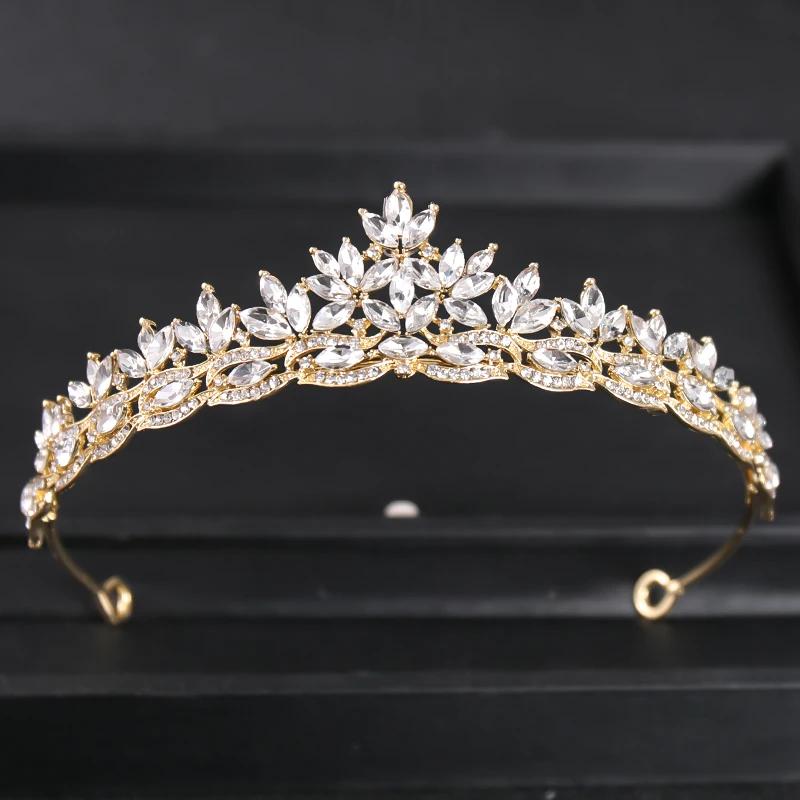 Goldfarbene Luxus-Kristall-Hochzeitstiara und Kronen Party Strass Abschlussball Braut Diadem Krone Tiara für Damen Braut Haarschmuck