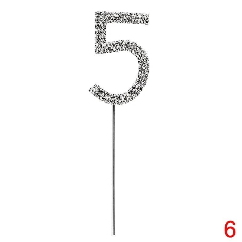 Cake Pick Silver Number Topper Clear Rhinestone Diamante GEM 0 1 2 3 4 5 6 7 8 9