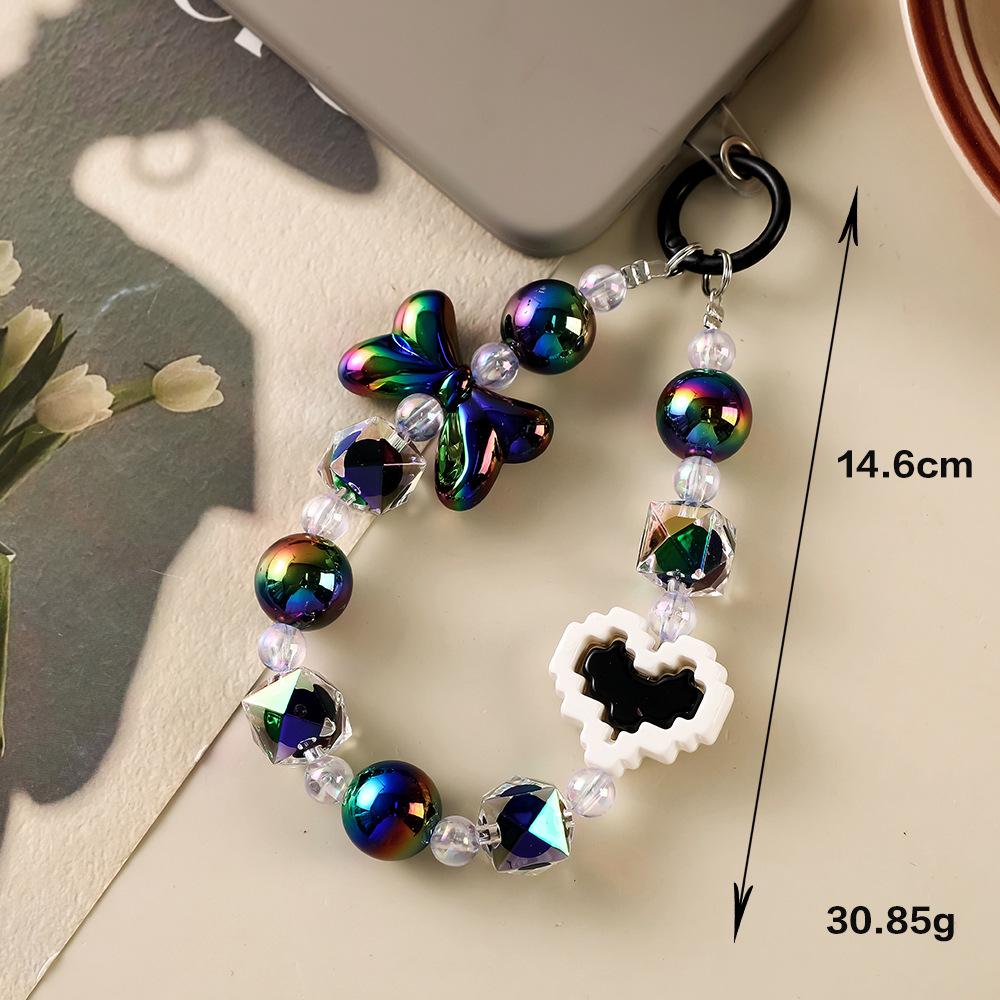 Candy Heart Beaded Phone Lanyard & Bow Charm Keychain Gift