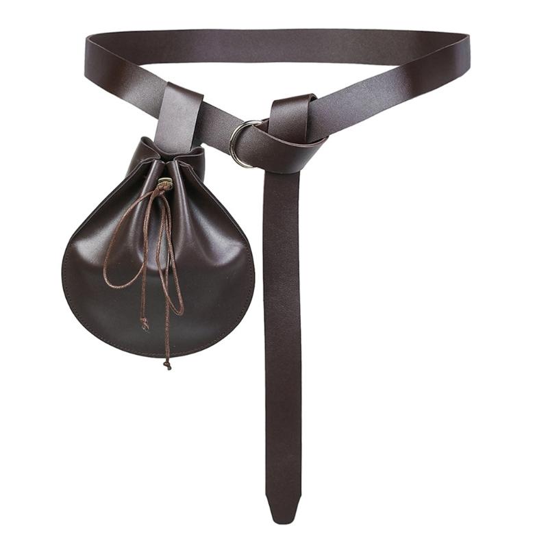 

PU Leather Waist Belt With Matching Change Pouch For Renaissance Event And Cosplay Parties Gathering Costume Props коричневий