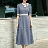 Rochie casual elegantă pentru femei, cu gât rotund, mânecă 3/4 și imprimeu în carouri