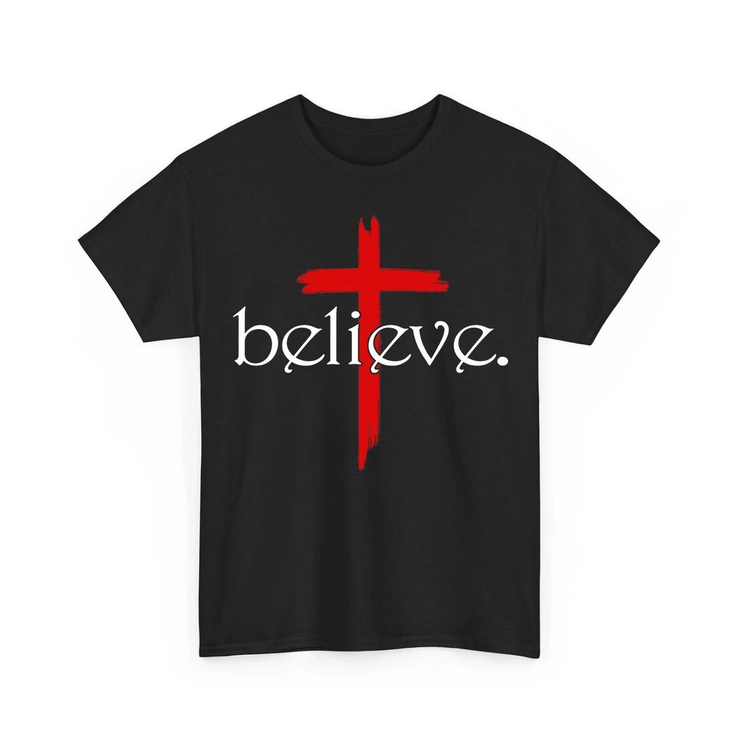 Believe In Cross Jesus Christ Christian Sayings Bible Faith God Vintage 100% Cotton T-shirt Mens Tees Top L