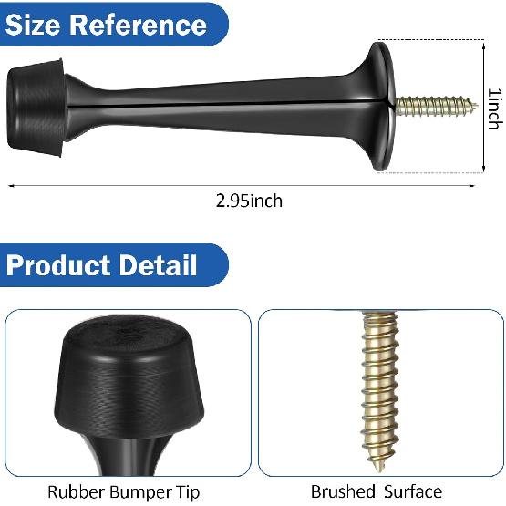 Chumia 24 Pack Door Stop Heavy Duty Solid Rigid Door Bottom Stoppers with Soft Rubber Tip Wall Mount for Protect Wall(Black)