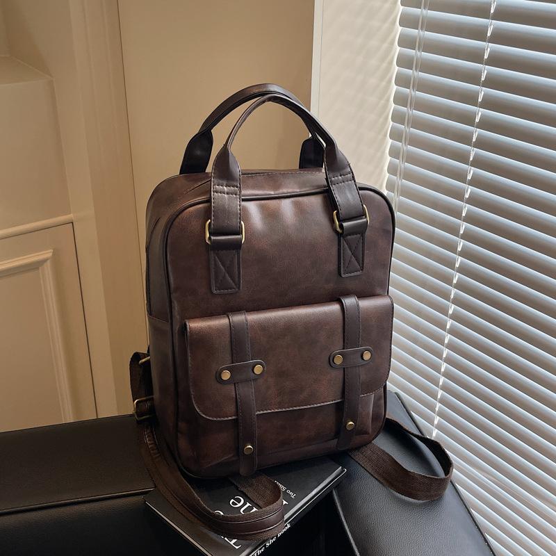 Geantă de mână retro de mare capacitate pentru femei, PU, ghiozdan școlar pentru studenți, rucsac trendy casual de călătorie pentru computer