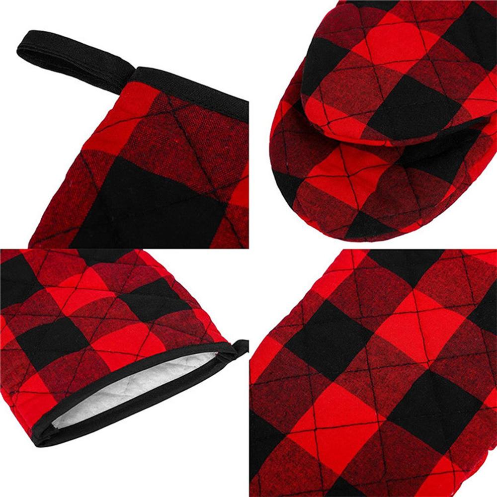 Non-slip Plaid Cotton Kitchen Cooking Microwave Gloves Baking BBQ Potholders Thicker Insulation Oven Mitts Heat Insulation Pad
