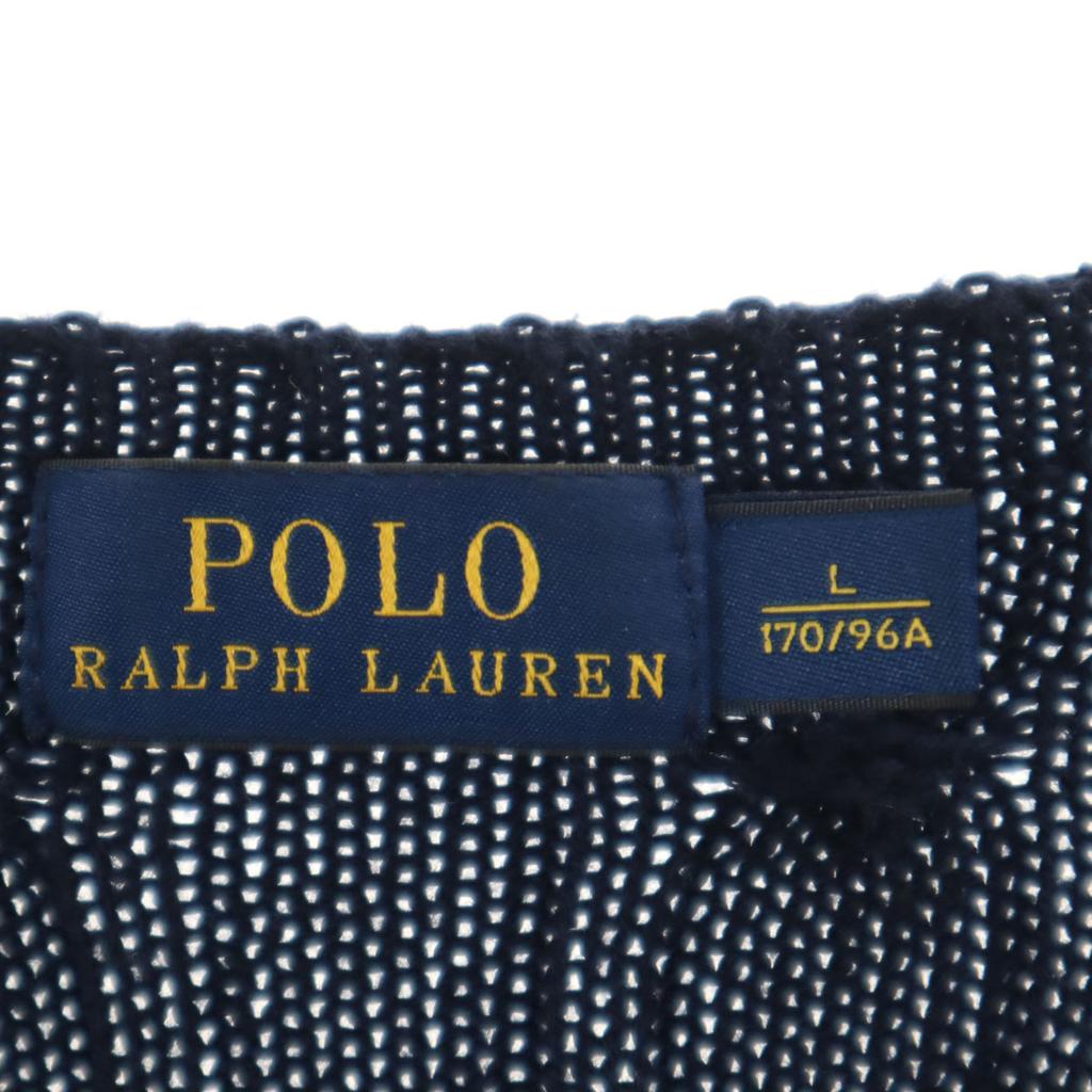 POLO RALPH LAUREN Long sleeve V-neck cable knit L Navy sweater Men's Used